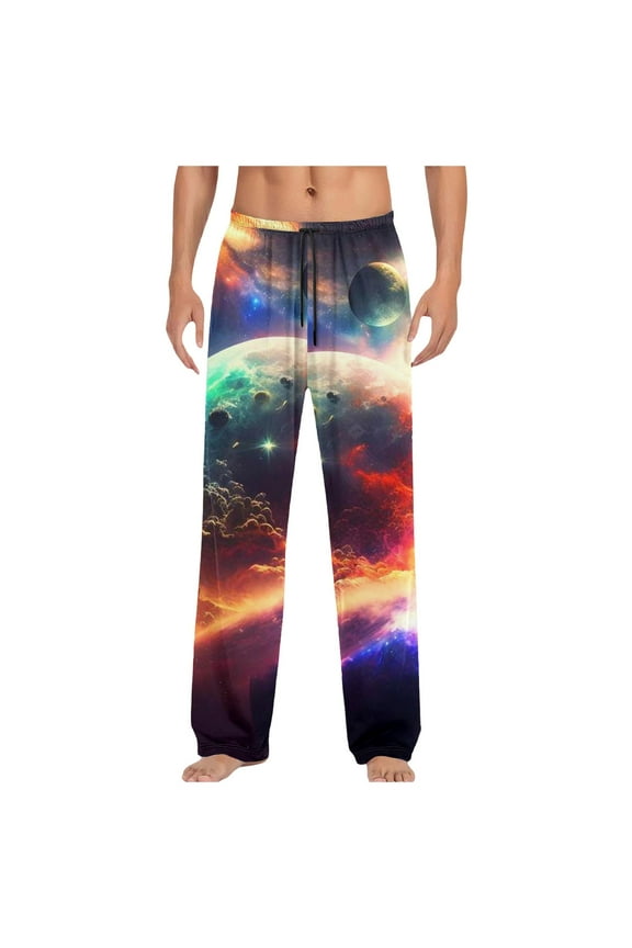 Men's Fashion Star Theme Printed Long Drawstring Trousers