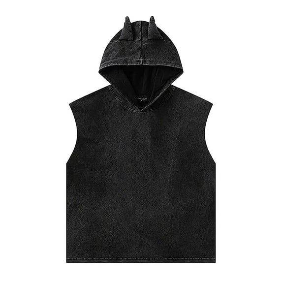 Men's Fashion Streetwear Hooded Sleeveless Tank Top Casual Summer Vest With Small Horns Design For Daily Wear Comfortable Breathable Lightweight Mens Summer Lightweight Pullover Tee Shirts