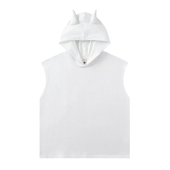 Men's Fashion Streetwear Hooded Sleeveless Tank Top Casual Summer Vest With Small Horns Design For Daily Wear Comfortable Breathable Lightweight Mens Summer Lightweight Pullover Tee Shirts