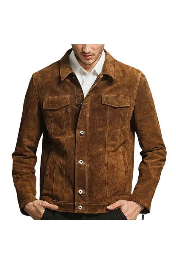 Men's Fashion Stylish Brown 100% Genuine Suede Leather Lightweight Soft Satin lining Jackets for Men - XS Size