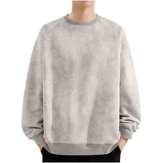 Men's Fashion Sweatshirts 2025 Beige Suede Pullover Solid Color Long Sleeved Plus Size M