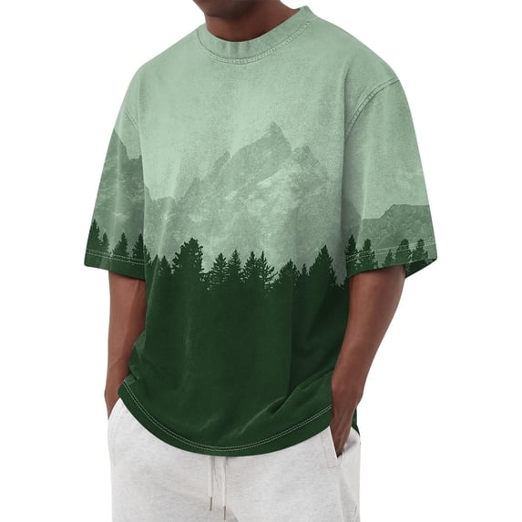 Men's Fashion T-Shirts Graphic Tees Mountain Views Print Tee for Men Dark Green S