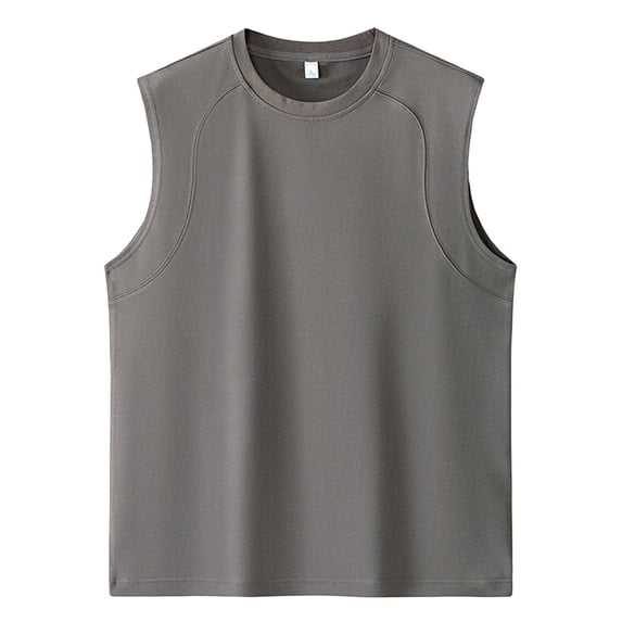 Men's Fashion Tank Top Round Neck Loose Fit Sleeveless Vest Casual Solid Color Korean Style Youth Athletic Wear Men's Tops T-Shirt Casual Crew Neck Loose