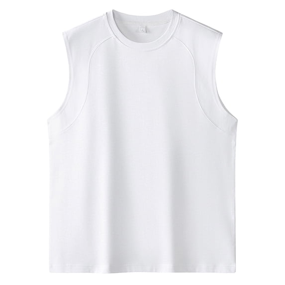 Men's Fashion Tank Top Round Neck Loose Fit Sleeveless Vest Casual Solid Color Korean Style Youth Athletic Wear Men's Tops T-Shirt Casual Crew Neck Loose