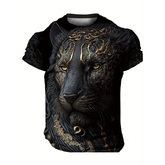 Men's Fashion Tiger Pattern Shirt, Casual Slightly Stretchy Breathable Round Neck Short Sleeve T-Shirt, Suitable for City Strolls, Street Hanging, Outdoor Activities