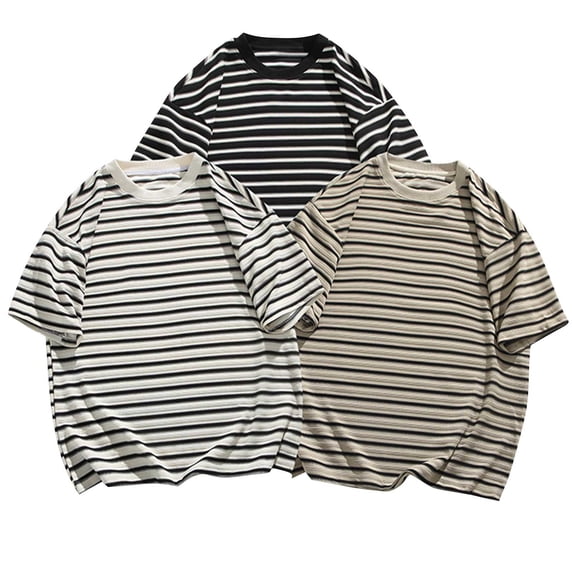 Men's Fashion Tshirts Casual Striped Short Sleeve Crewneck Summer Basic Tee Shirts