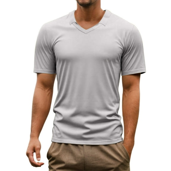 Men's Fashion V Neck Lapel Collar Short Sleeve T Shirt Summer Casual Oversized Tee Comfortable Breathable Stylish Trendy Mens Basic Tee Shirts Summer Classic T-Shirts