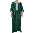 thumbnail image 1 of Men's Fashion V-Neck Muslim Robe Thobe Long Sleeve Pullover Style with Embroidery Casual Traditional Arabic Robe Size 4XL Green, 1 of 9