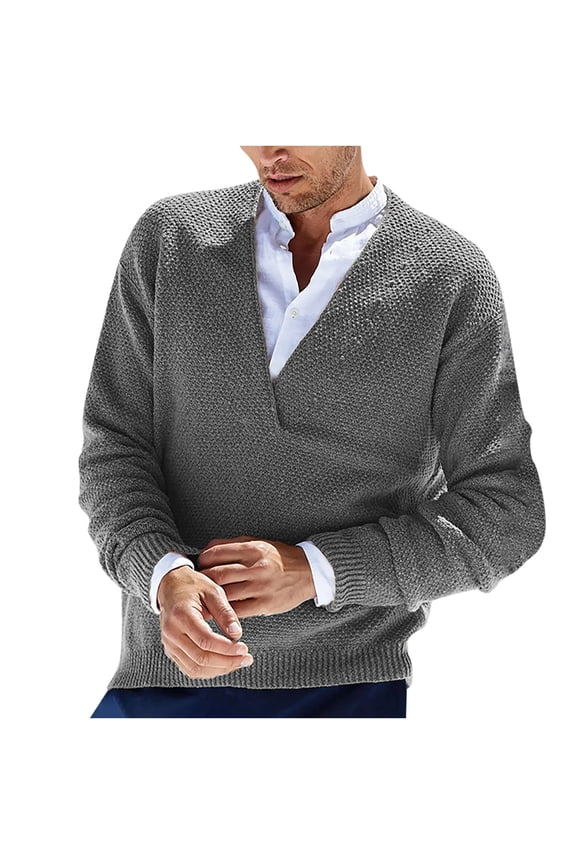 Men's Fashion V-Neck Warm Outdoor Long Sleeve Knitted Sweater Top V-Neck Sweater
