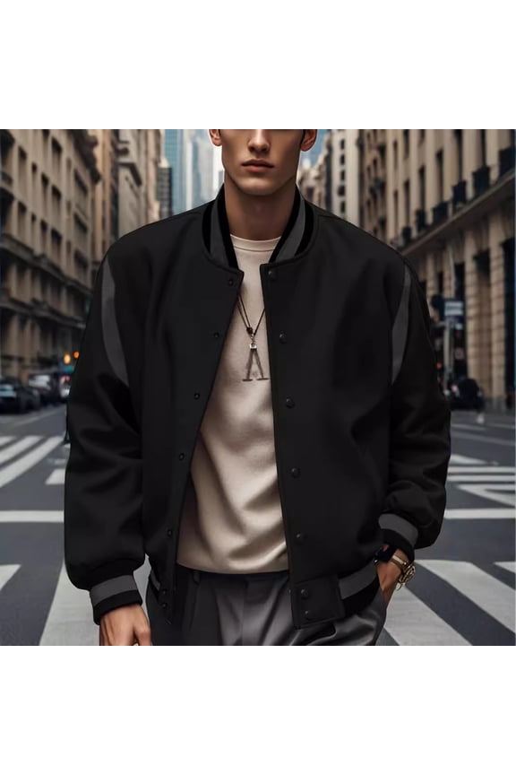 Men's Fashion Varsity Jacket Causal Slim Fit Button Up Outwear Letterman Baseball Bomber Jackets