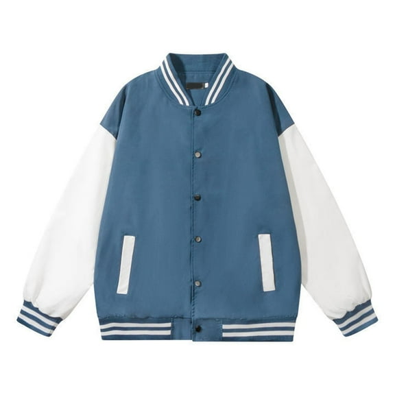 Men's Fashion Varsity Jacket Causal Slim Fit Cotton Letterman Baseball Bomber Jackets Blue#02 XXL