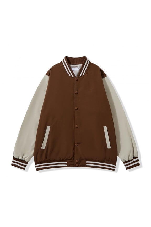 Men's Fashion Varsity Jacket Causal Slim Fit Cotton Letterman Baseball Bomber Jackets Coffee L