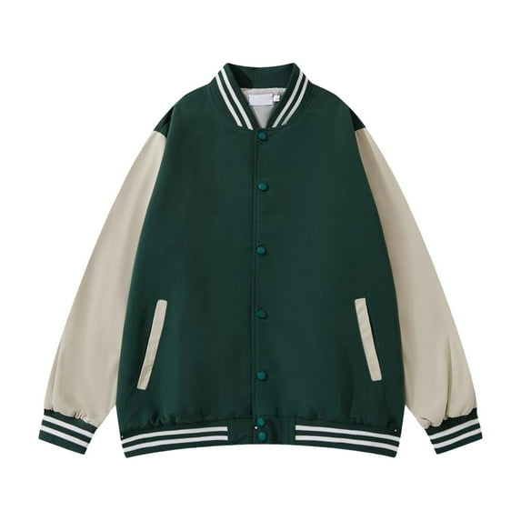 Men's Fashion Varsity Jacket Causal Slim Fit Cotton Letterman Baseball Bomber Jackets Green XL