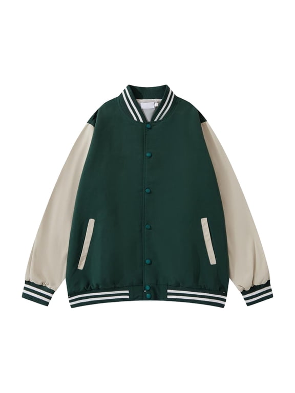 Men's Fashion Varsity Jacket Causal Slim Fit Cotton Letterman Baseball Bomber Jackets Green XXL