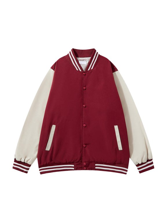Men's Fashion Varsity Jacket Causal Slim Fit Cotton Letterman Baseball Bomber Jackets Red#02 XL