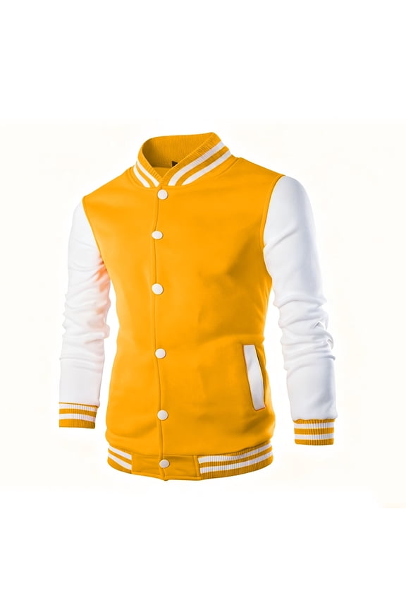 Men's Fashion Varsity Jacket Causal Slim Fit Cotton Letterman Baseball Bomber Jackets Yellow M