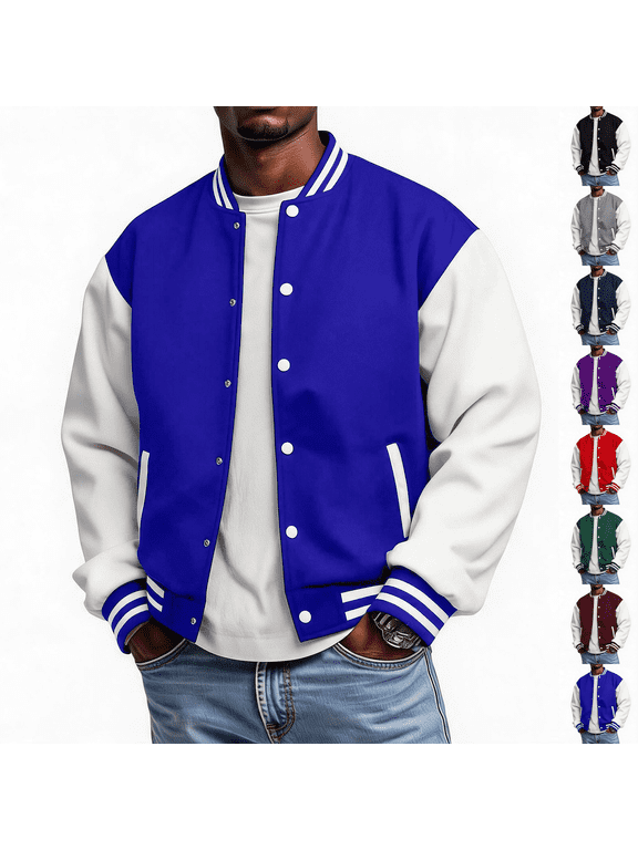 Men's Fashion Varsity Jacket Causal Slim Fit Cotton Letterman Baseball Bomber Jackets