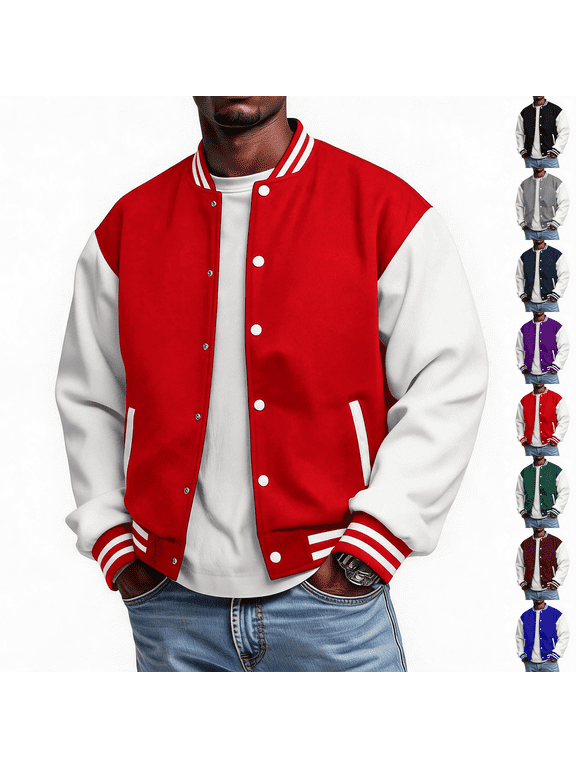 Men's Fashion Varsity Jacket Causal Slim Fit Cotton Letterman Baseball Bomber Jackets