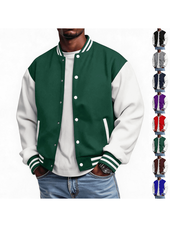 Men's Fashion Varsity Jacket Causal Slim Fit Cotton Letterman Baseball Bomber Jackets