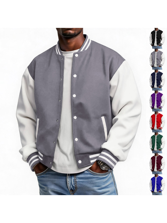 Men's Fashion Varsity Jacket Causal Slim Fit Cotton Letterman Baseball Bomber Jackets