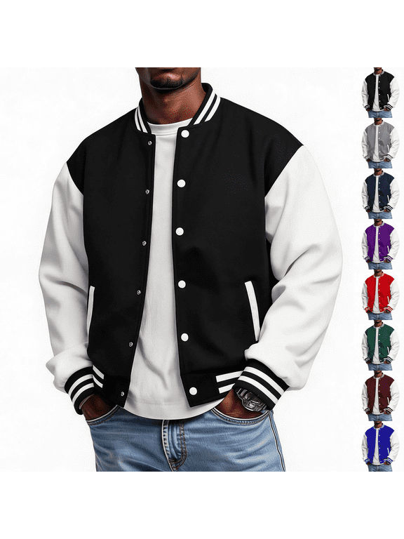 Men's Fashion Varsity Jacket Causal Slim Fit Cotton Letterman Baseball Bomber Jackets