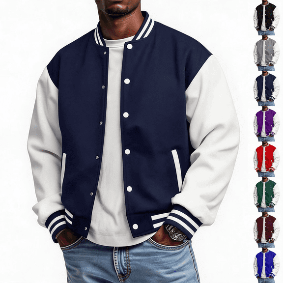 Men's Fashion Varsity Jacket Causal Slim Fit Cotton Letterman Baseball Bomber Jackets