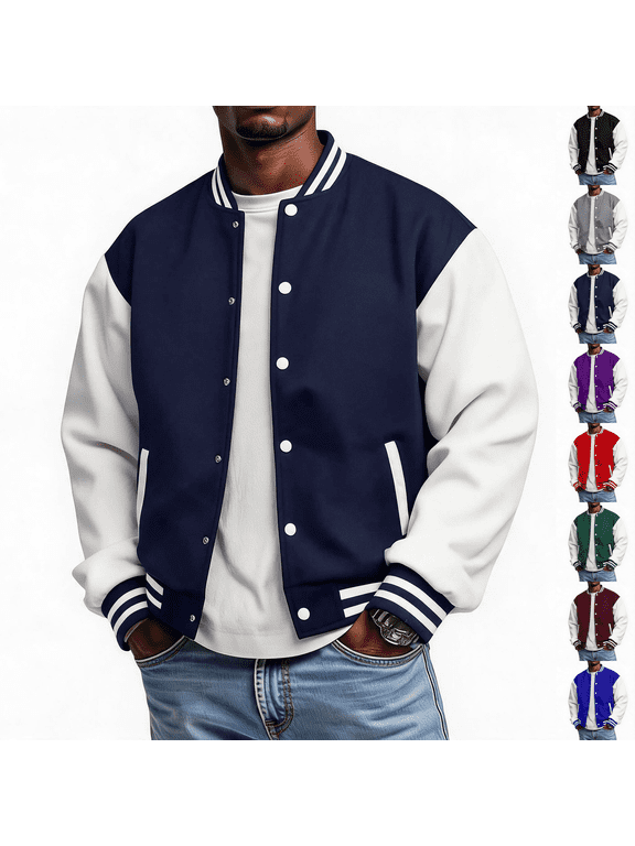 Men's Fashion Varsity Jacket Causal Slim Fit Cotton Letterman Baseball Bomber Jackets