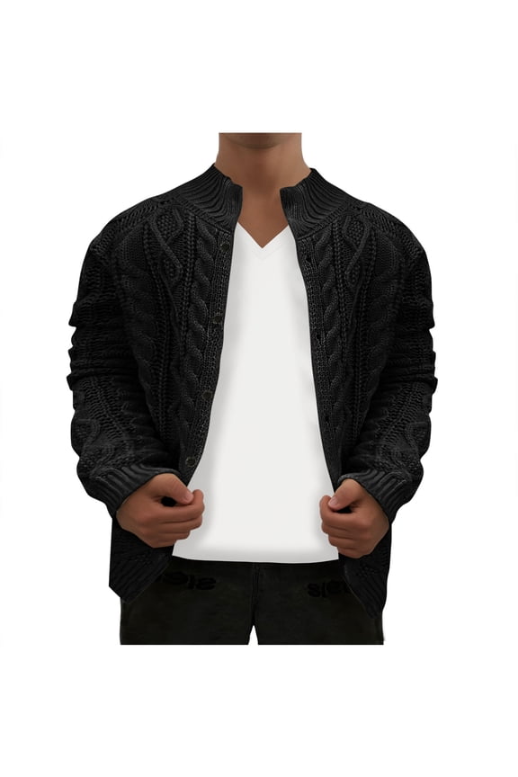 Men's Fashion Warm And Winter Solid Wool Knitted Sweater Button Cardigan Jacket