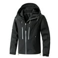 thumbnail image 1 of Trendy Waterproof Long Rain Coats for Men Drawstring Hooded Slim Rain Jacket with Zipper Pockets Winter Warm Outdoor Running Coats, 1 of 7