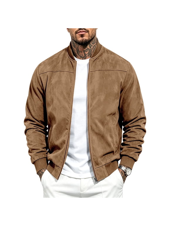 Men's Fashionable Ball Collar Jacket Solid Color Zipper Casual Long Sleeved Jacket Men's