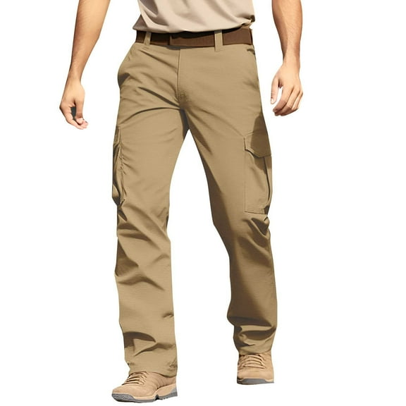 Men's Fashionable Casual Work Pants with Multi-Pocket Design, Straight-Leg Fit for Outdoor Adventures and Daily Comfort (Lightweight & Durable),Khaki S