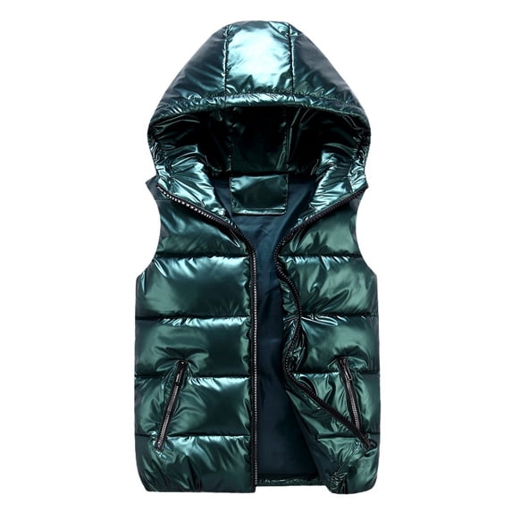 Men's Fashionable Glossy Stand-up Collar Cotton Waistcoat Thickened Hooded Slim Shoulders Waistcoat