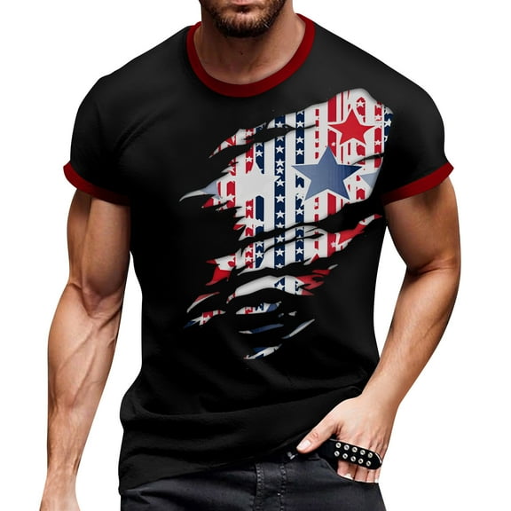 Men's Fashionable Independence Day Graphic Tee, Round Neck Short Sleeve Shirt with Soft Jersey Fabric ,Black L