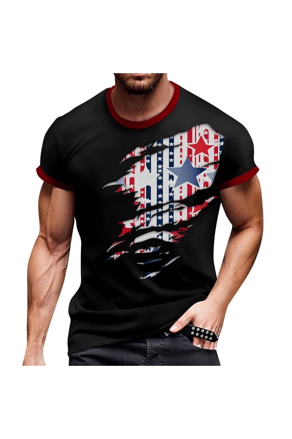 Men's Fashionable Independence Day Graphic Tee, Round Neck Short Sleeve Shirt with Soft Jersey Fabric ,Black XL