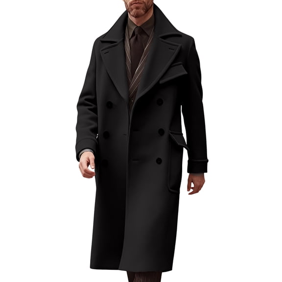 Men's Fashionable Loose-fitting Cardigan Trench Coat for Autumn and Winter Black M