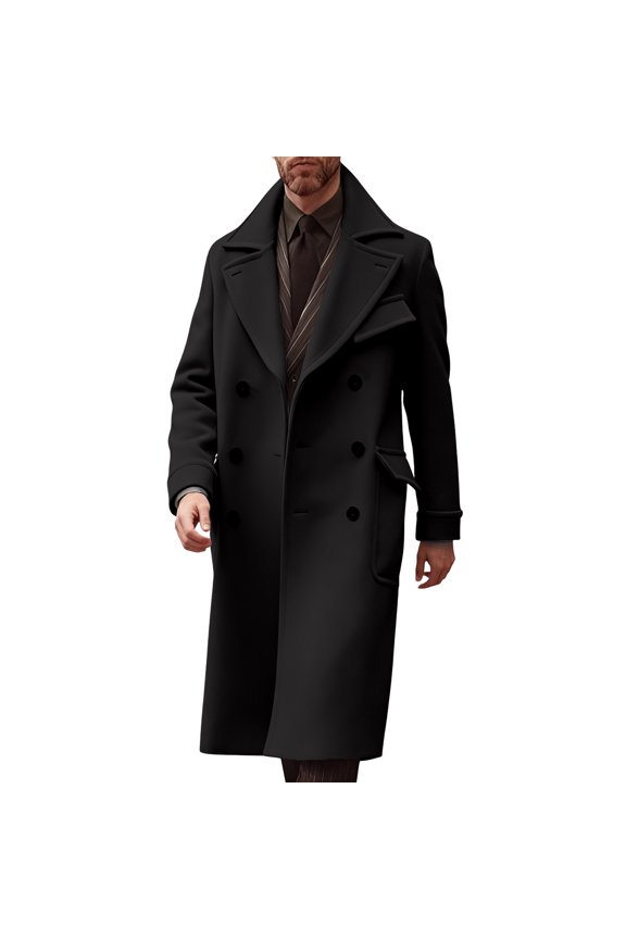 Men's Fashionable Loose-fitting Cardigan Trench Coat for Autumn and Winter Black M