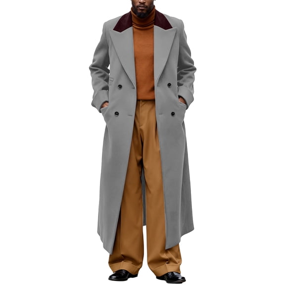 Men's Fashionable Loose-fitting Cardigan Trench Coat for Autumn and Winter Gray XXL