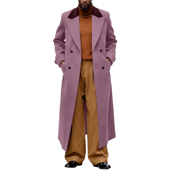 Men's Fashionable Loose-fitting Cardigan Trench Coat for Autumn and Winter Light Purple M