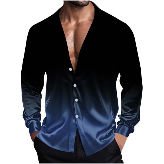 Men's Fashionable Personality Dancing Party Vintage Solid Color Casual Long Sleeve Turndown Collar Blouse Shirt