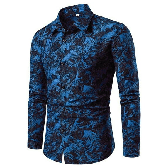 Men's Fashionable Shirt Casual Floral Long Sleeve Lapel Open Button Men's British Style Shirt