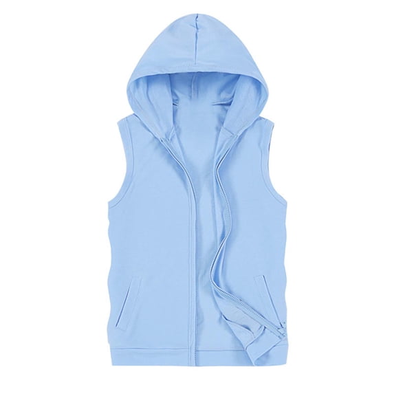 Men's Fashionable Solid Color Pocket Sleeveless Hooded Zipper Jacket With Pocket Everyday Shirts Workout Tops Shirts For Men Fashion Gifts For Men