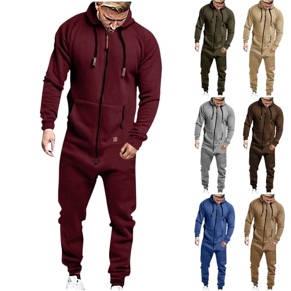 Men's Fashionable Solid Hooded Long Jumpsuit Pants, Polyester Joggers, Elastic Waist Drawstring Casual Slim Fit, Quick Dry Breathable Stretchy, Workwear Streetwear, Summer