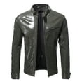 thumbnail image 1 of Men's Fashionable Stand Collar Jacket Slim Fit Zip Short Leather Jacket, 1 of 4