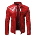 thumbnail image 1 of Men's Fashionable Stand Collar Jacket Slim Fit Zip Short Leather Jacket, 1 of 5