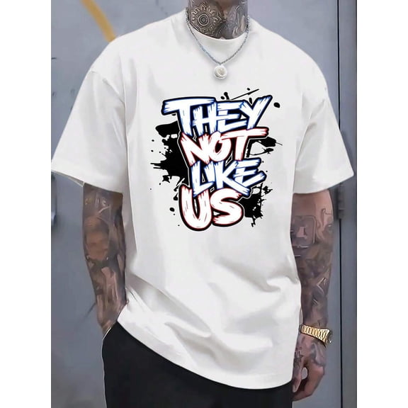 Men's Fashionable Summer Patterned Short-Sleeve T-Shirt, Cool And Stylish, With Unique Printed Designs. Letter Print Suitable For Various Occasions