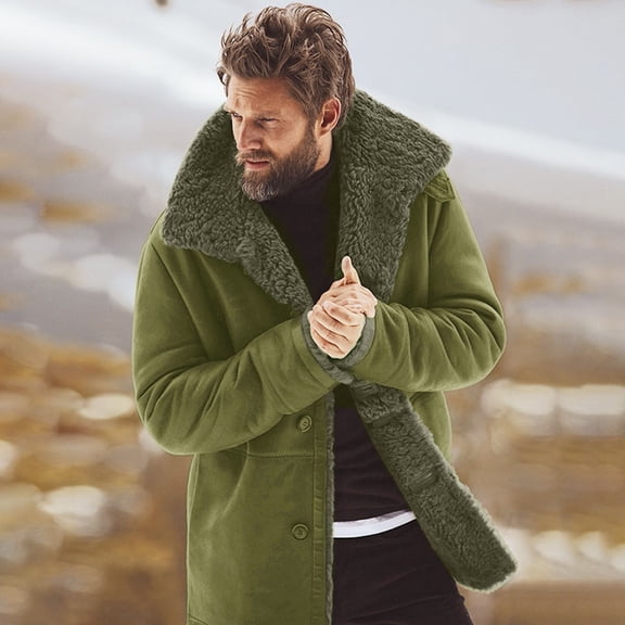 Men's Fashionable Thick and Warm Button-down Coat Green XXL