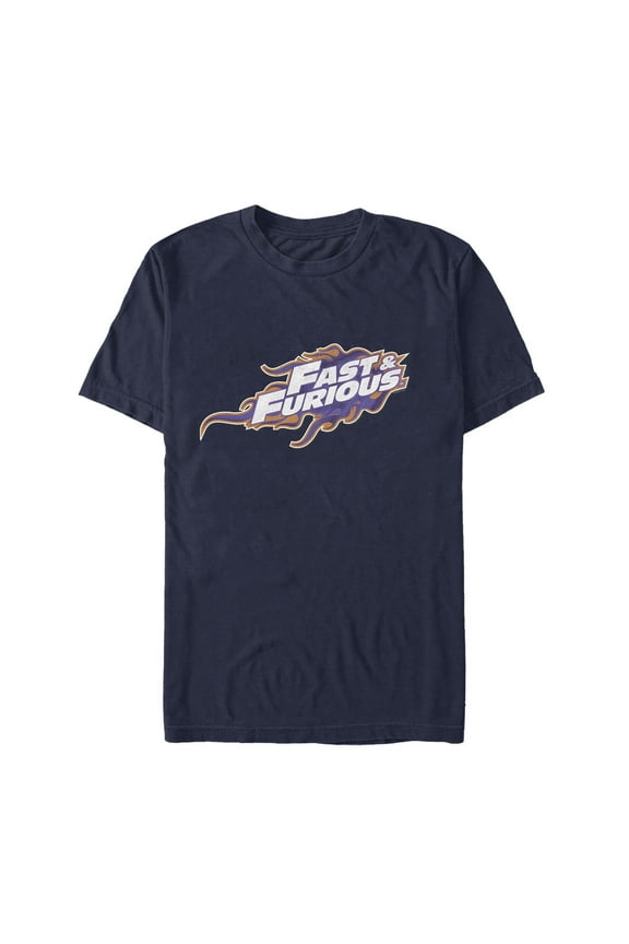 Men's Fast & Furious Flame Logo Graphic Tee Navy Blue Large