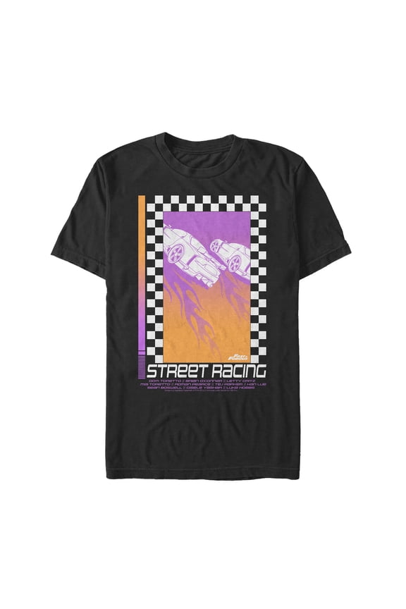 Men's Fast & Furious Retro Street Racing Poster Graphic Tee Black Small