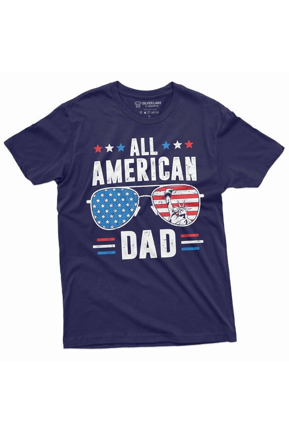 Men's Father's Day 4th of July All American dad T-shirt Patriotic USA American father Daddy Gift Tee (Large Navy Blue)
