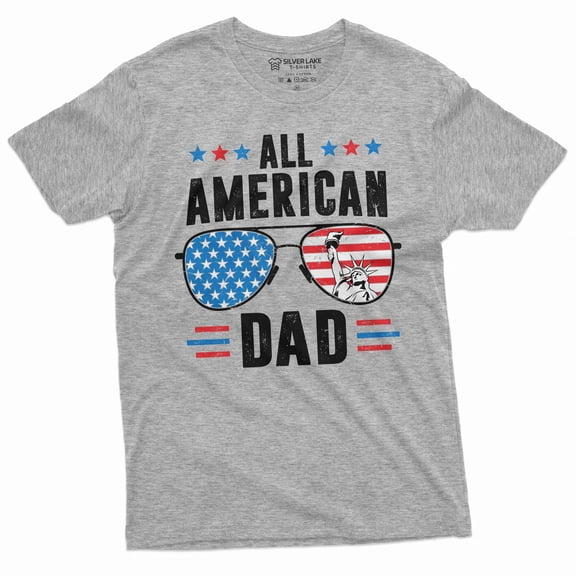 Men's Father's Day 4th of July All American dad T-shirt Patriotic USA American father Daddy Gift Tee (Medium Grey)